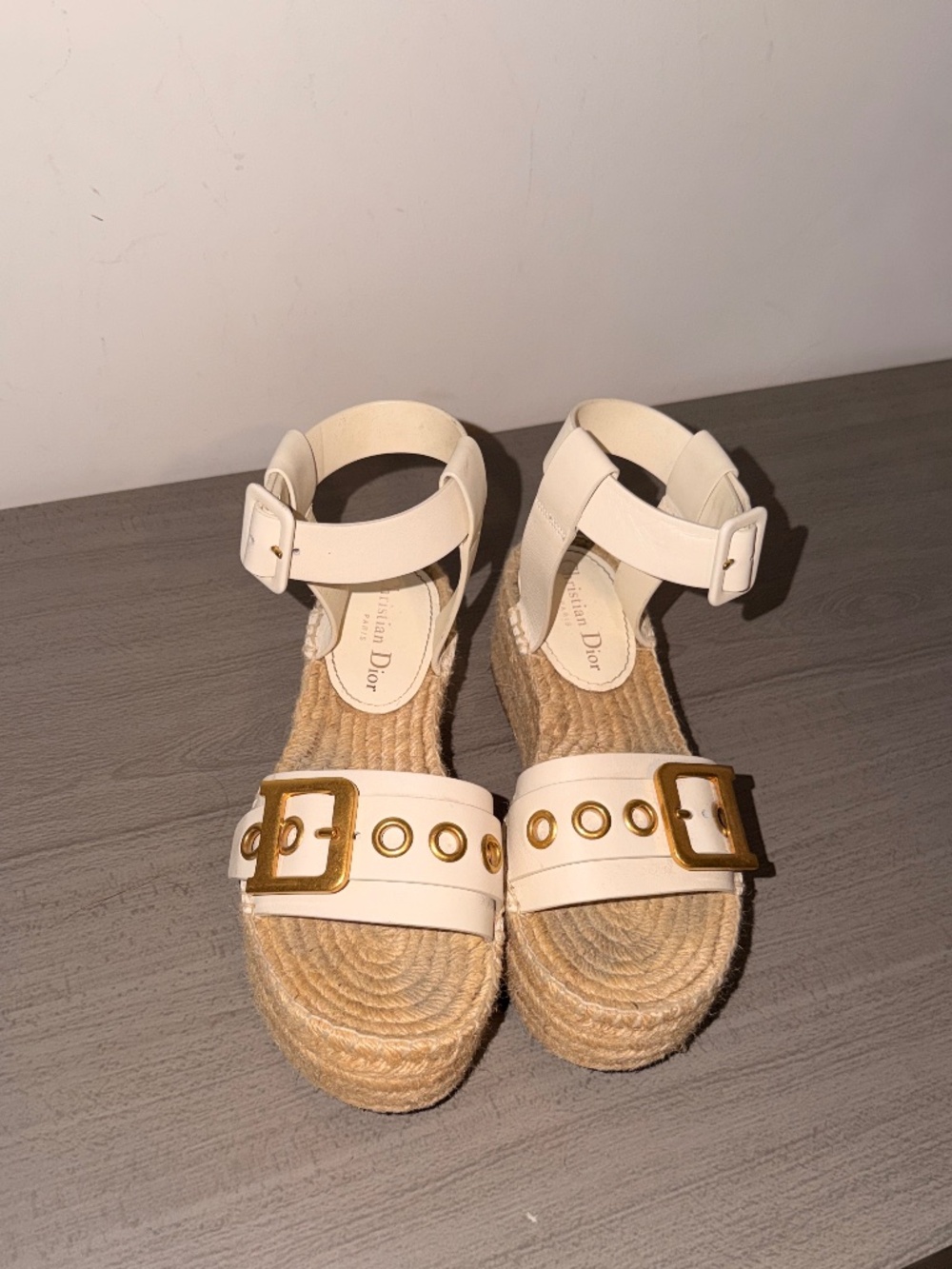 Christian Dior D-Dior Ivory Leather Espadrille Platform Sandals